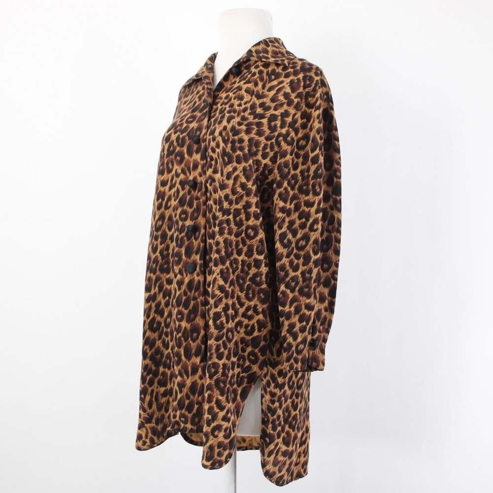 Dana Buchman Top Sz 6 Brown Tan Animal Print Collared Buttons 100% Silk Top - Picture 3 of 12